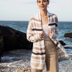 White + Warren Luxe Cashmere Striped Cardigan