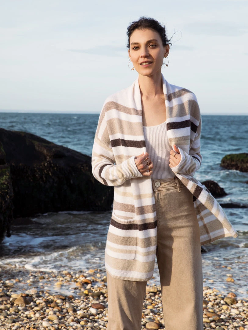 White + Warren Luxe Cashmere Striped Cardigan