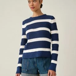 White + Warren Cotton Striped Mesh Crewneck Summer Staples