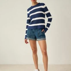 White + Warren Cotton Striped Mesh Crewneck Summer Staples