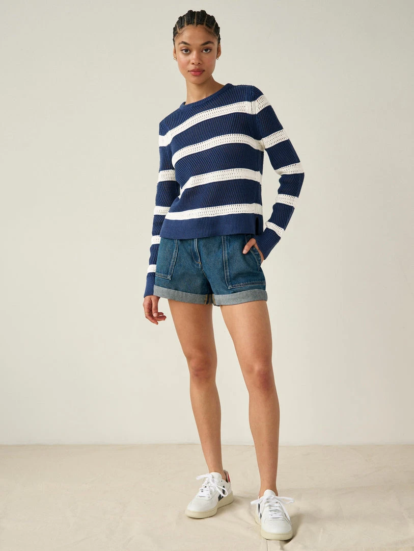 White + Warren Cotton Striped Mesh Crewneck Summer Staples