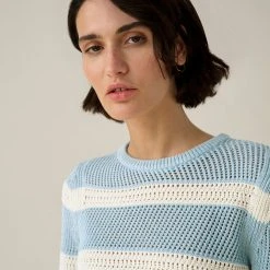White + Warren Cotton Striped Mesh Crewneck Summer Staples
