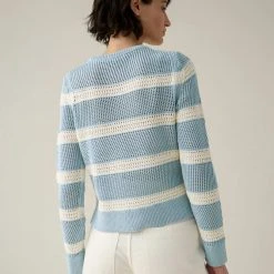 White + Warren Cotton Striped Mesh Crewneck Summer Staples