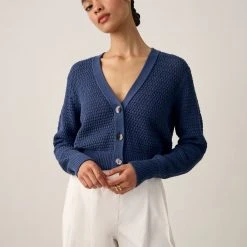 White + Warren Summer Staples Cotton Cropped Mesh Cardigan