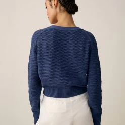 White + Warren Summer Staples Cotton Cropped Mesh Cardigan