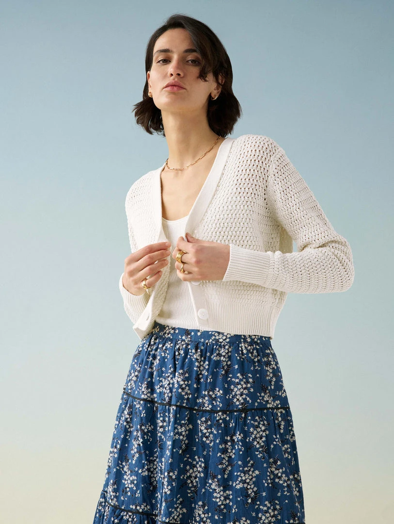 White + Warren Cotton Cropped Mesh Cardigan