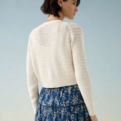 White + Warren Cotton Cropped Mesh Cardigan