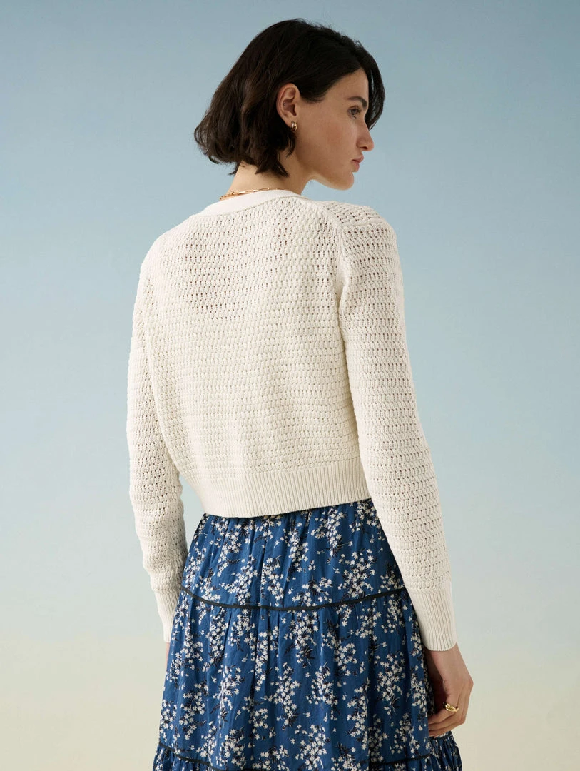 White + Warren Cotton Cropped Mesh Cardigan