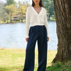 White + Warren Cotton Cropped Mesh Cardigan