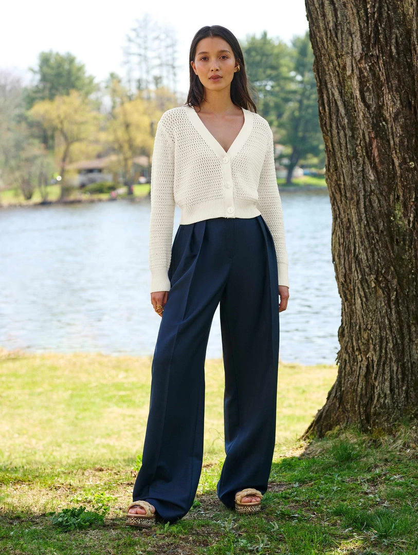 White + Warren Cotton Cropped Mesh Cardigan