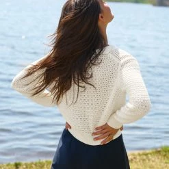 White + Warren Cotton Cropped Mesh Cardigan