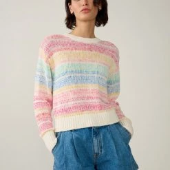 White + Warren Cotton Marled Striped Crewneck