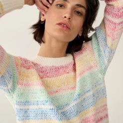 White + Warren Cotton Marled Striped Crewneck