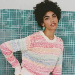 White + Warren Cotton Marled Striped Crewneck