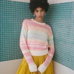 White + Warren Cotton Marled Striped Crewneck