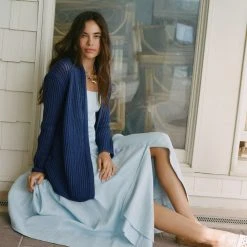 White + Warren Cotton Mesh Open Cardigan