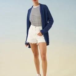 White + Warren Cotton Mesh Open Cardigan