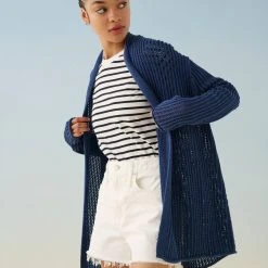 White + Warren Cotton Mesh Open Cardigan