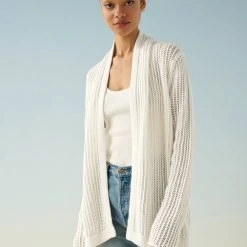 White + Warren Cotton Mesh Open Cardigan Summer Staples