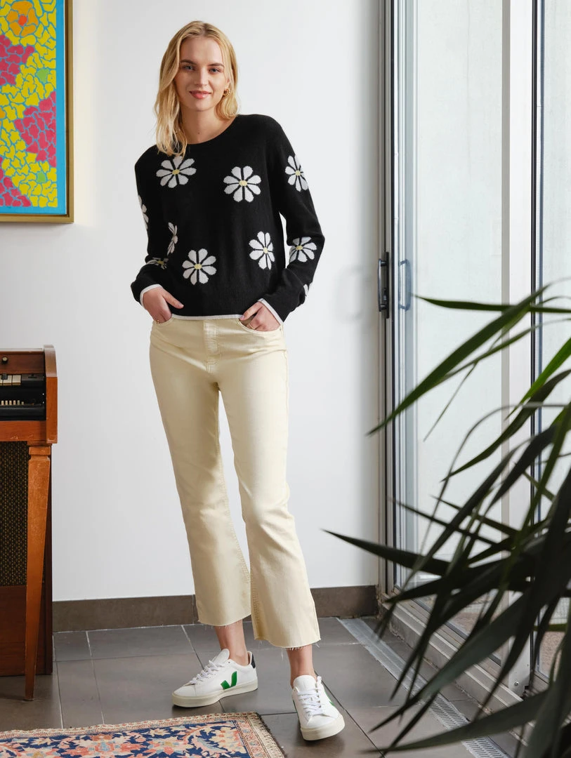 White + Warren Cashmere Daisy Intarsia Sweatshirt
