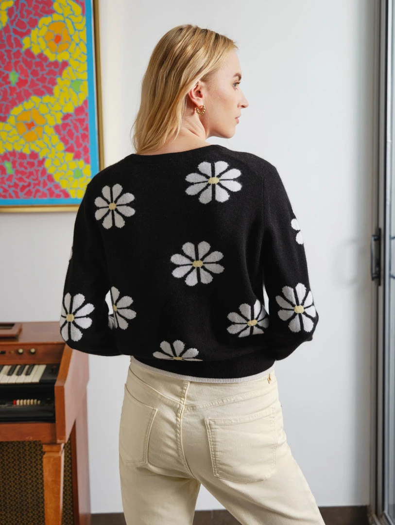 White + Warren Cashmere Daisy Intarsia Sweatshirt
