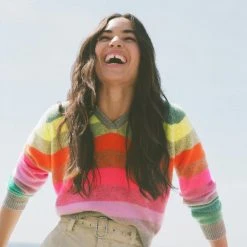 White + Warren Cashmere Rainbow Striped Hoodie Best-Sellers