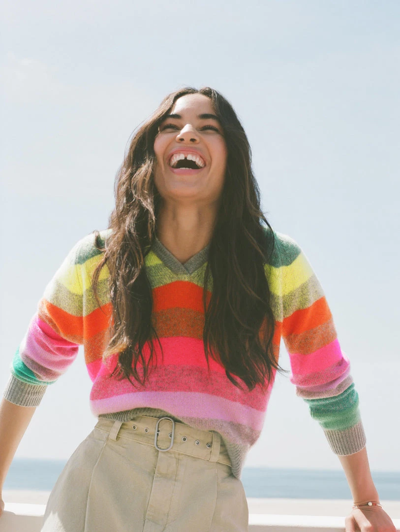 White + Warren Cashmere Rainbow Striped Hoodie Best-Sellers