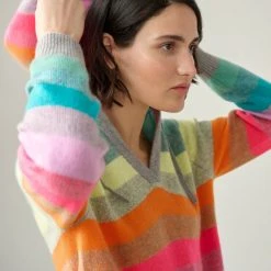 White + Warren Cashmere Rainbow Striped Hoodie Best-Sellers