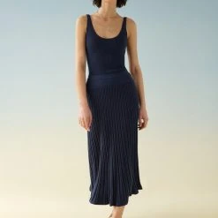 White + Warren Cotton Silk Ribbed Skirt Color Shop