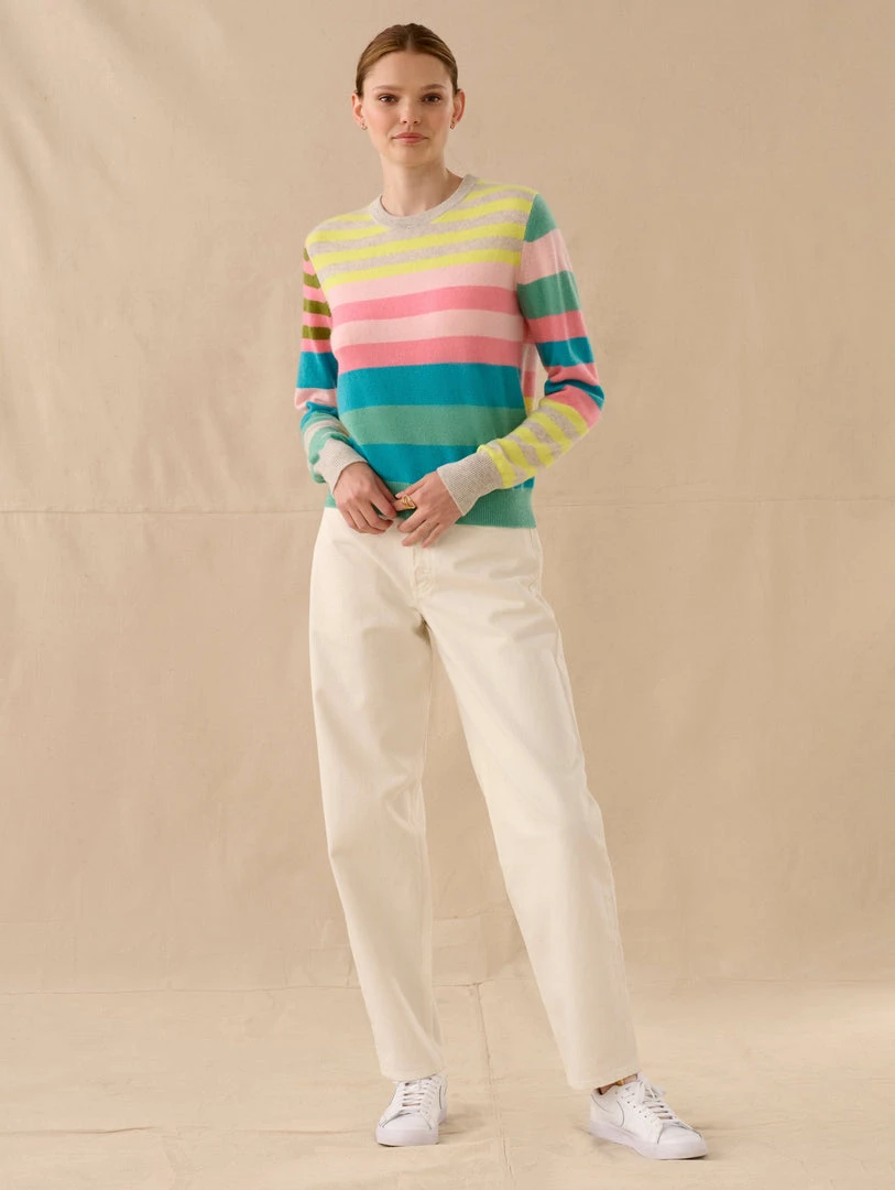 White + Warren Cashmere Mixed Stripe Crewneck