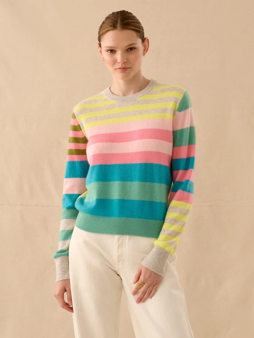 White + Warren Cashmere Mixed Stripe Crewneck