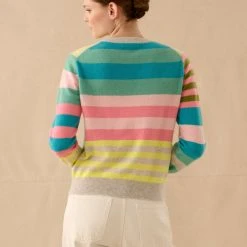 White + Warren Cashmere Mixed Stripe Crewneck
