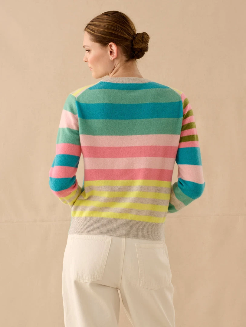 White + Warren Cashmere Mixed Stripe Crewneck