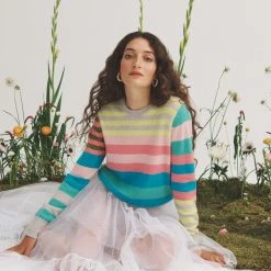 White + Warren Cashmere Mixed Stripe Crewneck