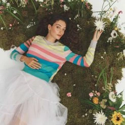 White + Warren Cashmere Mixed Stripe Crewneck